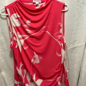 Calvin Klein  Hot Pink and White Sleeveless Blouse